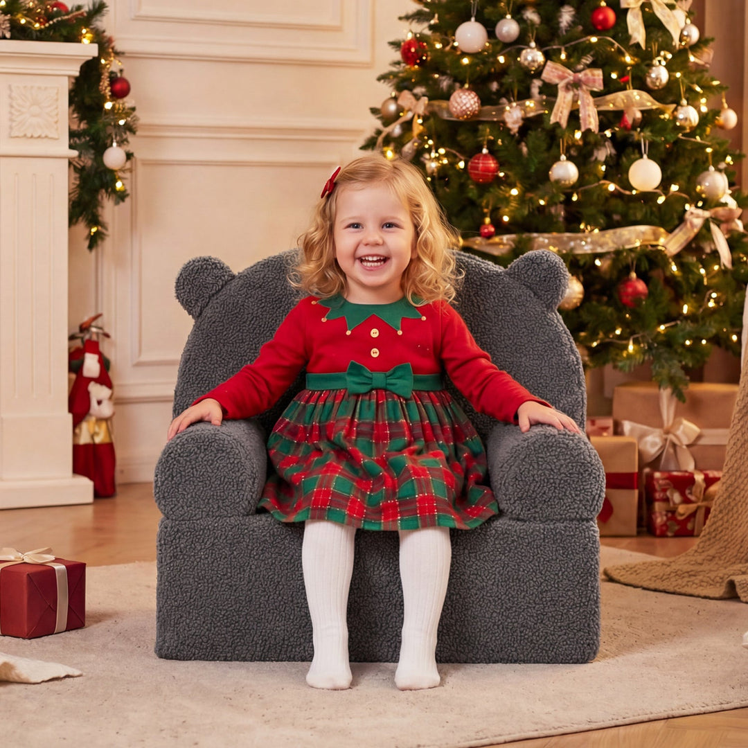 Kids Bear Sofa Toddler Foam Couch with Soft Fleece Fabric Cover