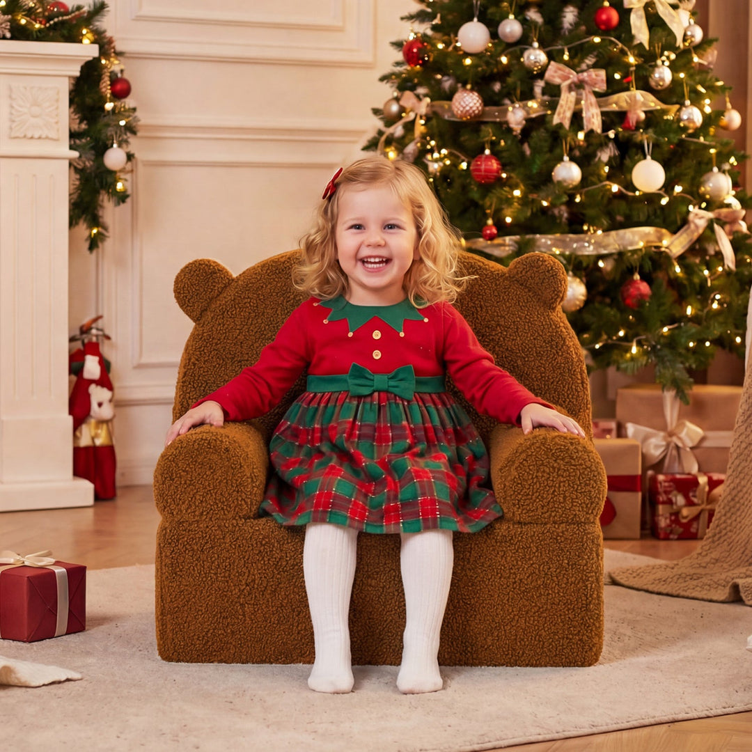 Kids Bear Sofa Toddler Foam Couch with Soft Fleece Fabric Cover