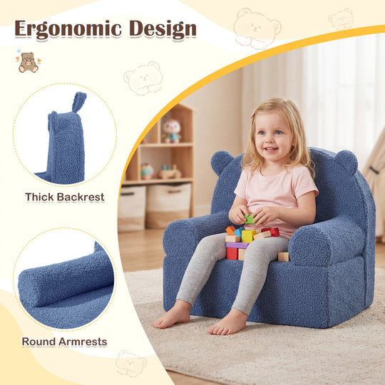 Kids Bear Sofa Toddler Foam Couch with Soft Fleece Fabric Cover