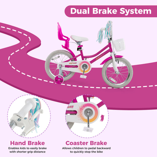 Kids Bike 16 Inch with Training Wheels and 2 Brake System for 4-7 Years Old