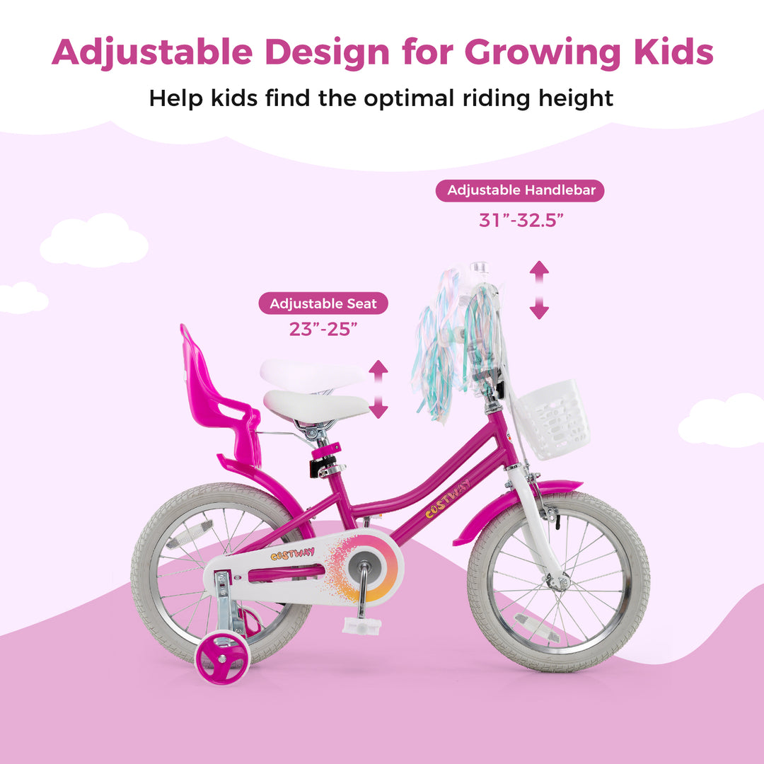 Kids Bike 16 Inch with Training Wheels and 2 Brake System for 4-7 Years Old