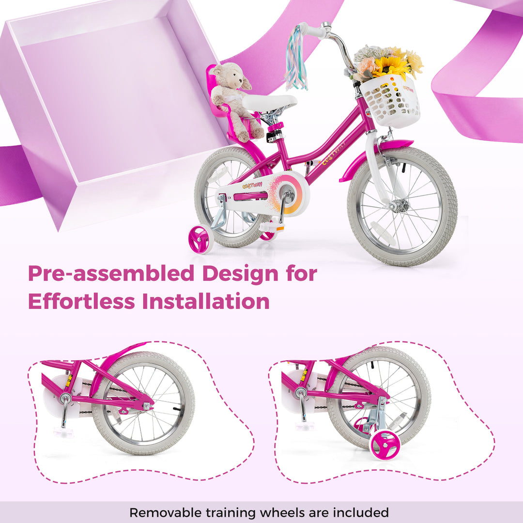 Kids Bike 16 Inch with Training Wheels and 2 Brake System for 4-7 Years Old