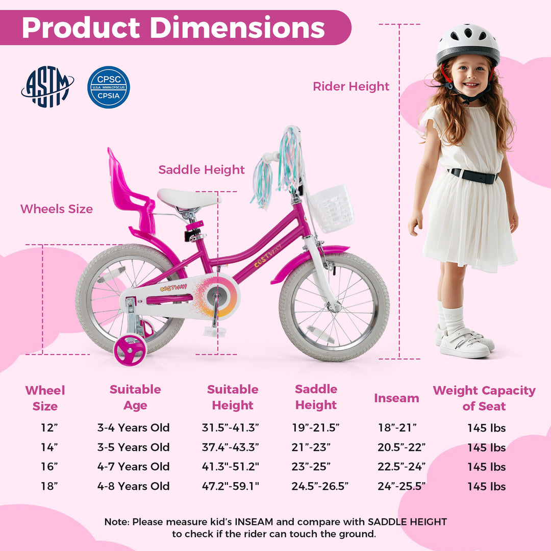 Kids Bike 16 Inch with Training Wheels and 2 Brake System for 4-7 Years Old