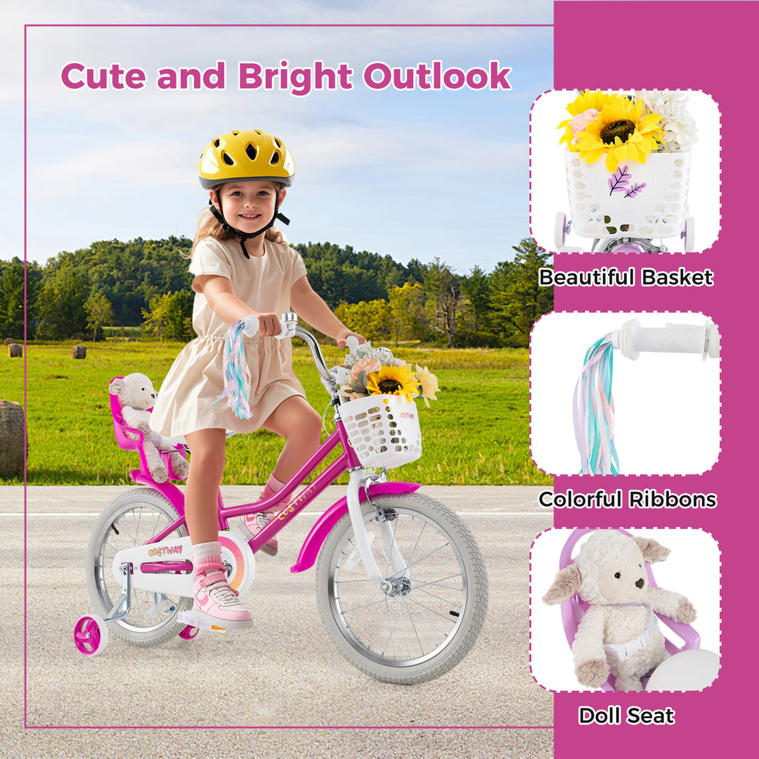 Kids Bike 18 Inch with Training Wheels and 2 Brake System for 4-8 Years Old