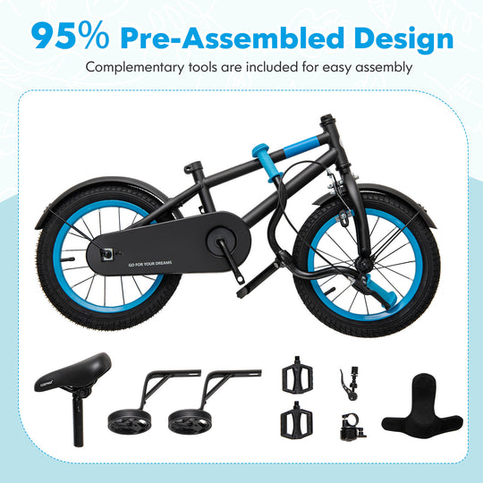 Kids Bike with Adjustable Handlebar and Saddle Black-14 inches