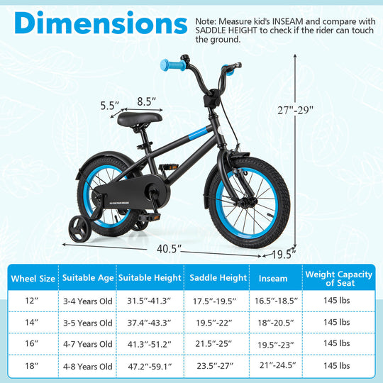 Kids Bike with Adjustable Handlebar and Saddle Black-14 inches