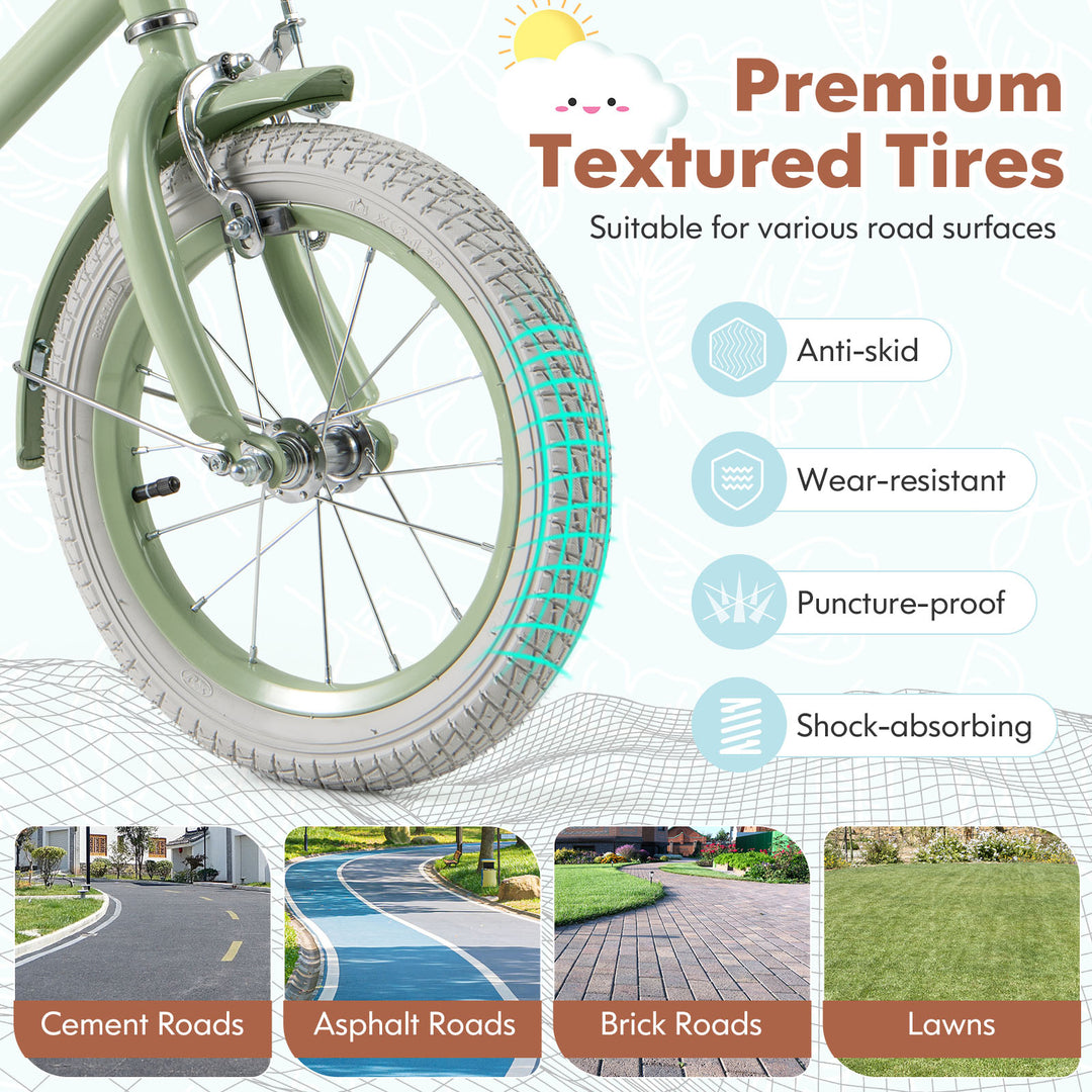 Kids Bike with Adjustable Handlebar and Saddle Green-14 Inches