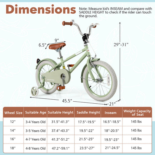 Kids Bike with Adjustable Handlebar and Saddle Green-16 Inches