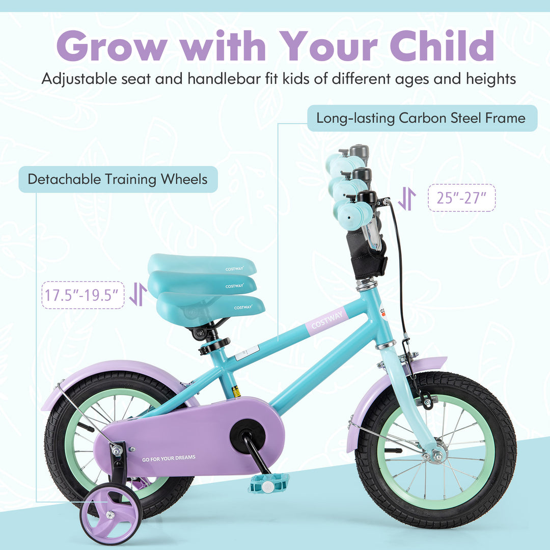 Kids Bike with Adjustable Handlebar and Saddle Purple-12 Inches