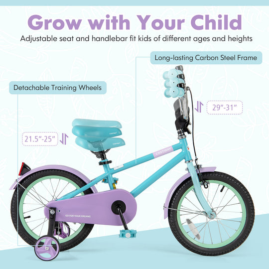 Kids Bike with Adjustable Handlebar and Saddle Purple-16 Inches