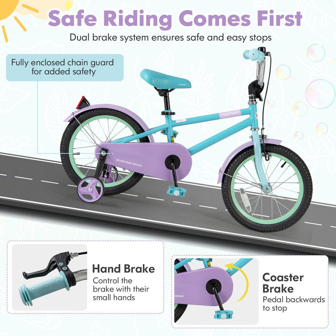 Kids Bike with Adjustable Handlebar and Saddle Purple-16 Inches