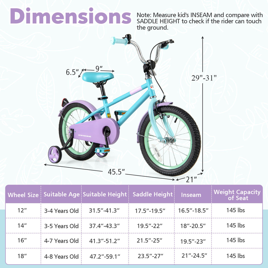 Kids Bike with Adjustable Handlebar and Saddle Purple-16 Inches