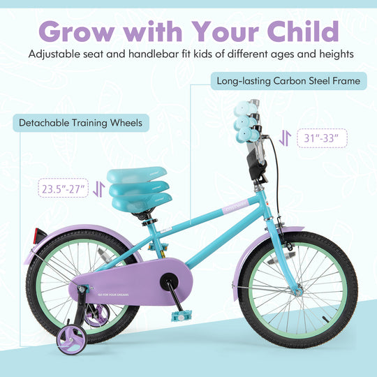 Kids Bike with Adjustable Handlebar and Saddle Purple-18 Inches