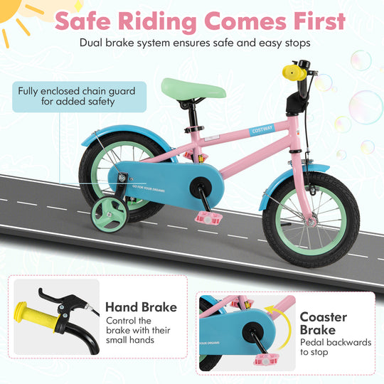 Kids Bike with Adjustable Handlebar and Saddle Pink-12 Inches