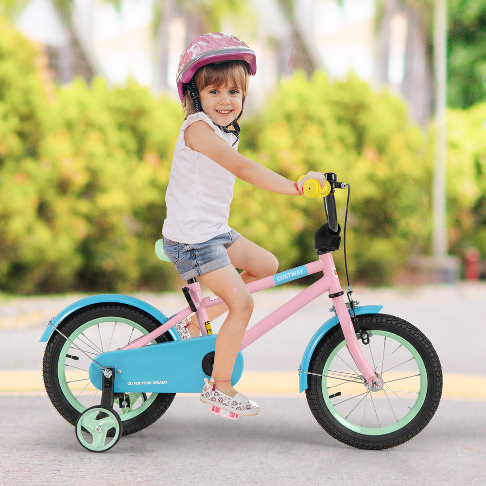 Kids Bike with Adjustable Handlebar and Saddle Pink-14 Inches