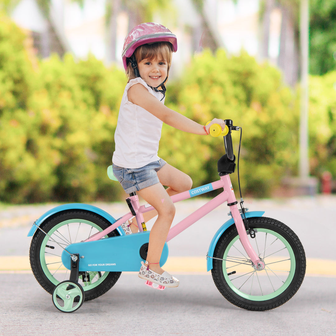 Kids Bike with Adjustable Handlebar and Saddle Pink-14 Inches