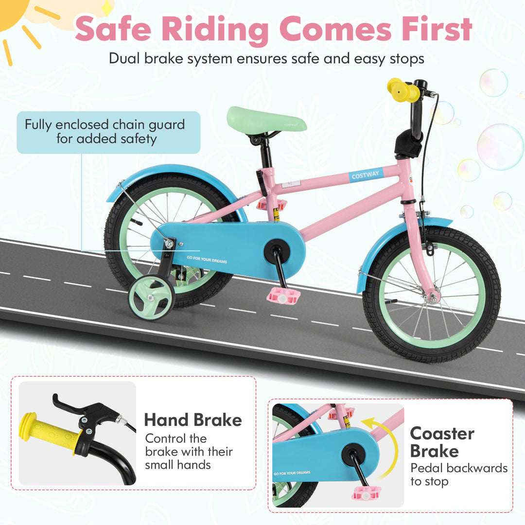 Kids Bike with Adjustable Handlebar and Saddle Pink-14 Inches