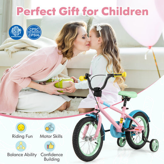 Kids Bike with Adjustable Handlebar and Saddle Pink-14 Inches