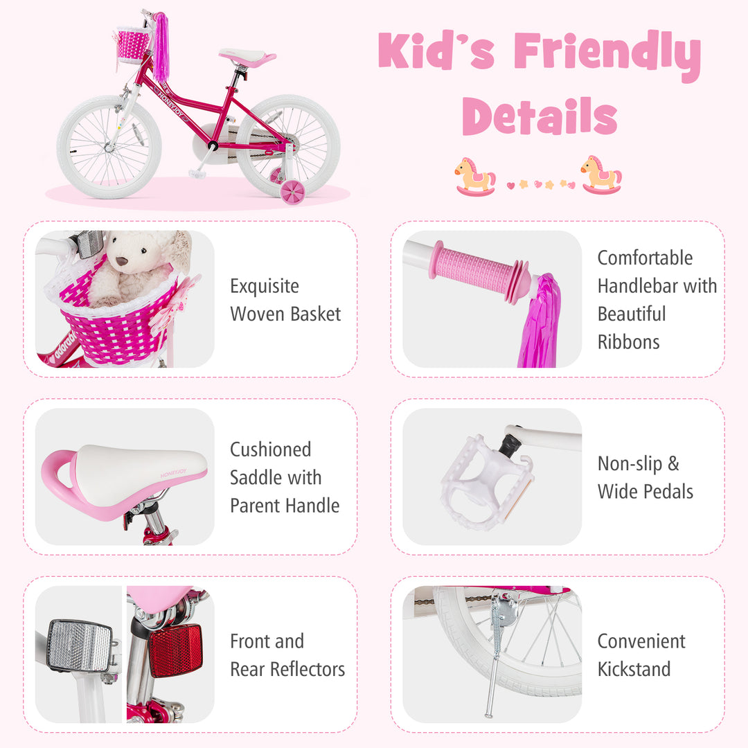 Kids Bicycle 18 Inch Toddler and Kids Bike with Training Wheels for 6-8 Year Old Kids-Pink