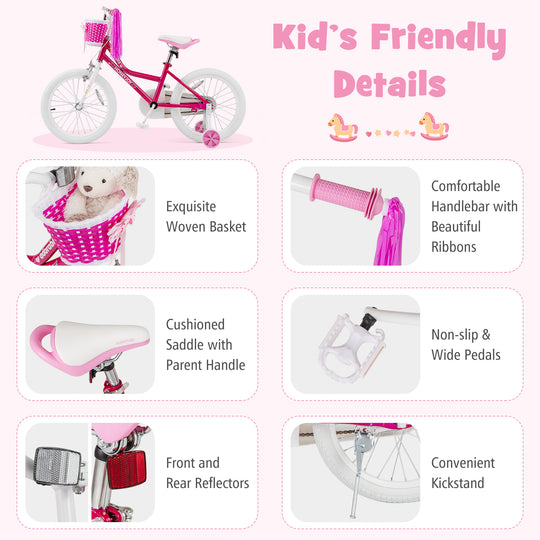 Kids Bicycle 18 Inch Toddler and Kids Bike with Training Wheels for 6-8 Year Old Kids-Pink