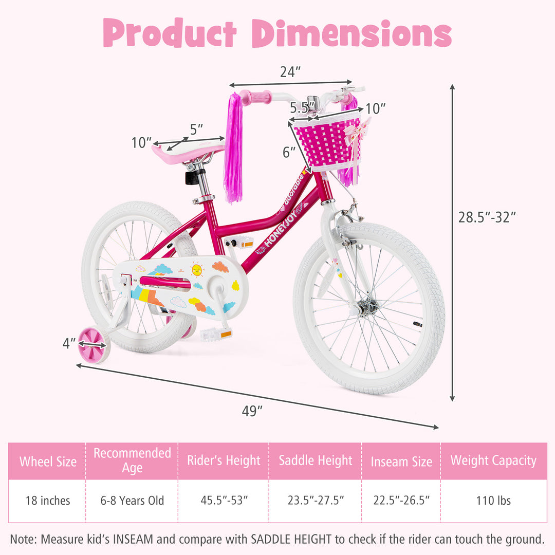 Kids Bicycle 18 Inch Toddler and Kids Bike with Training Wheels for 6-8 Year Old Kids-Pink
