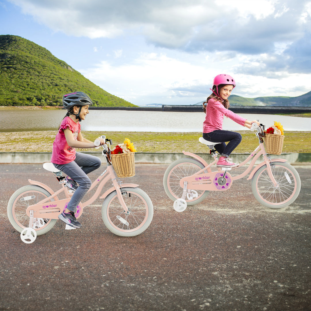 18-Inch Kids Bike with Training Wheels and Adjustable Handlebar Seat-Pink