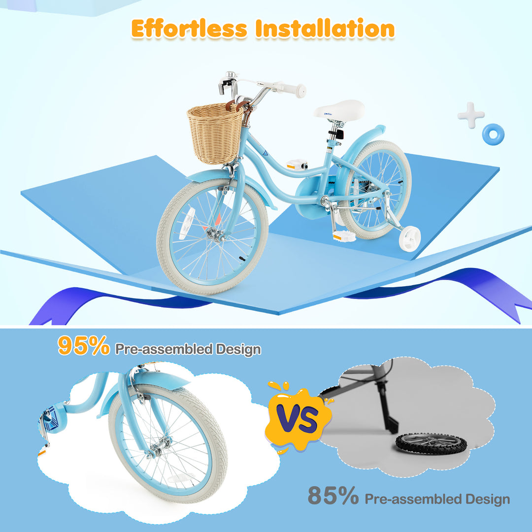 18-Inch Kids Bike with Training Wheels and Adjustable Handlebar Seat-Blue