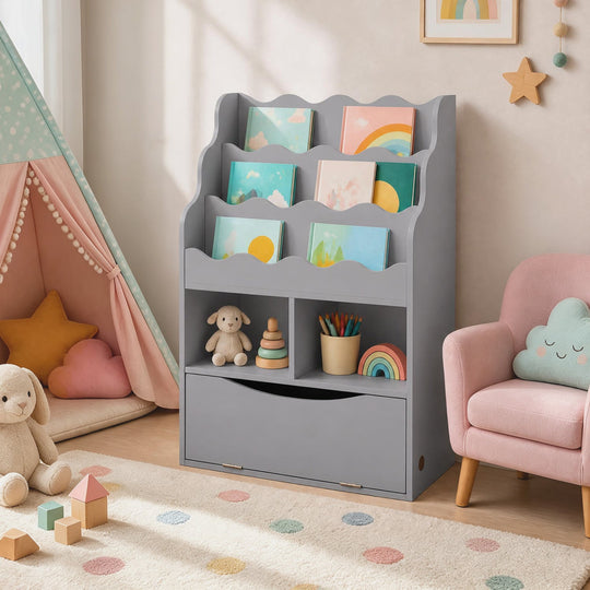 Kids 3-Tier Sling Bookcase with Storage Cabinet