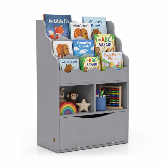 Kids 3-Tier Sling Bookcase with Storage Cabinet