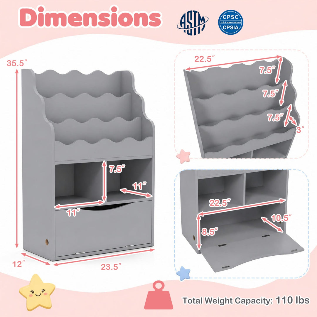Kids 3-Tier Sling Bookcase with Storage Cabinet