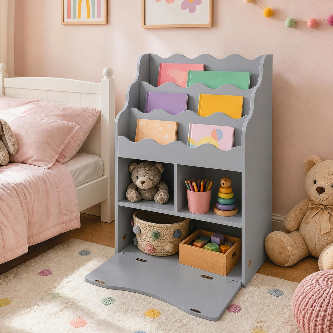 Kids 3-Tier Sling Bookcase with Storage Cabinet