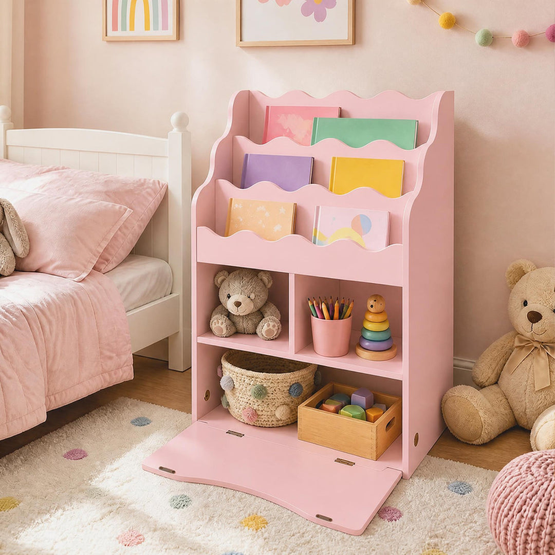Kids 3-Tier Sling Bookcase with Storage Cabinet