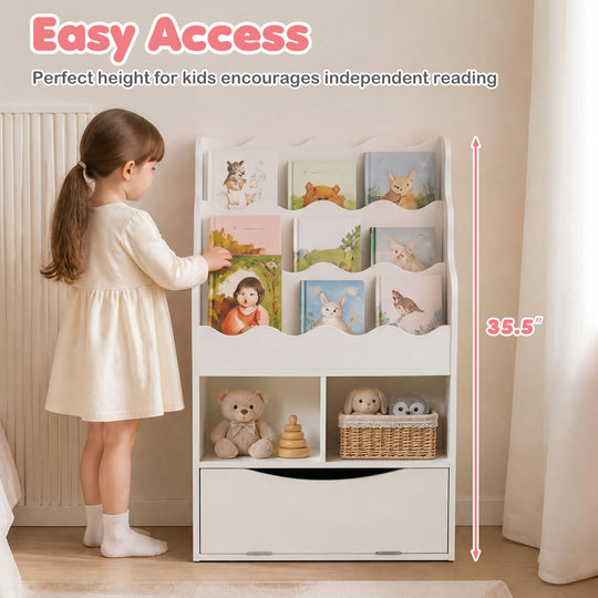 Kids 3-Tier Sling Bookcase with Storage Cabinet