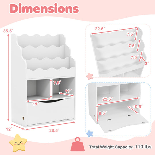 Kids 3-Tier Sling Bookcase with Storage Cabinet