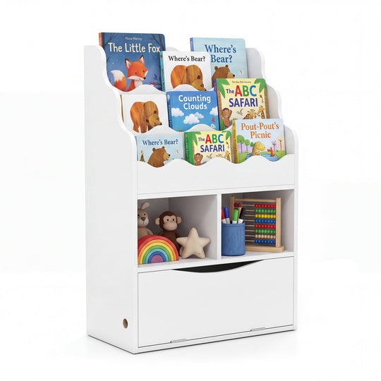 Kids 3-Tier Sling Bookcase with Storage Cabinet