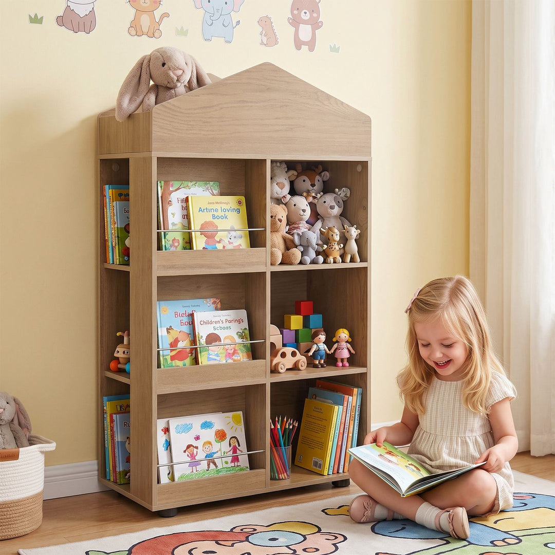 Kids Bookshelf and Toy Storage Organizer 4-Tier House-Shaped Toddler Bookcase