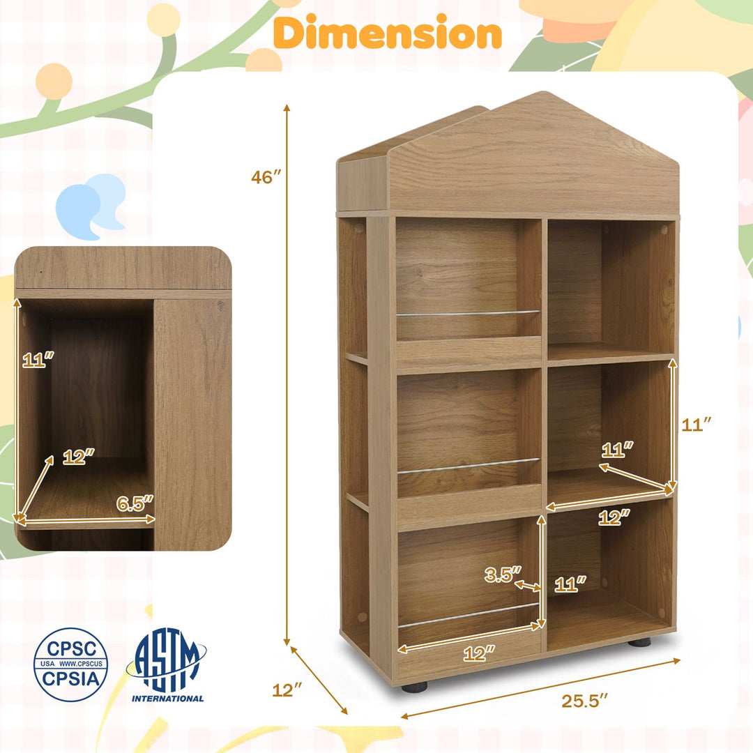 Kids Bookshelf and Toy Storage Organizer 4-Tier House-Shaped Toddler Bookcase