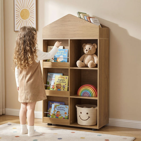 Kids Bookshelf and Toy Storage Organizer 4-Tier House-Shaped Toddler Bookcase