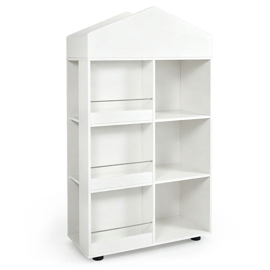 Kids Bookshelf and Toy Storage Organizer 4-Tier House-Shaped Toddler Bookcase