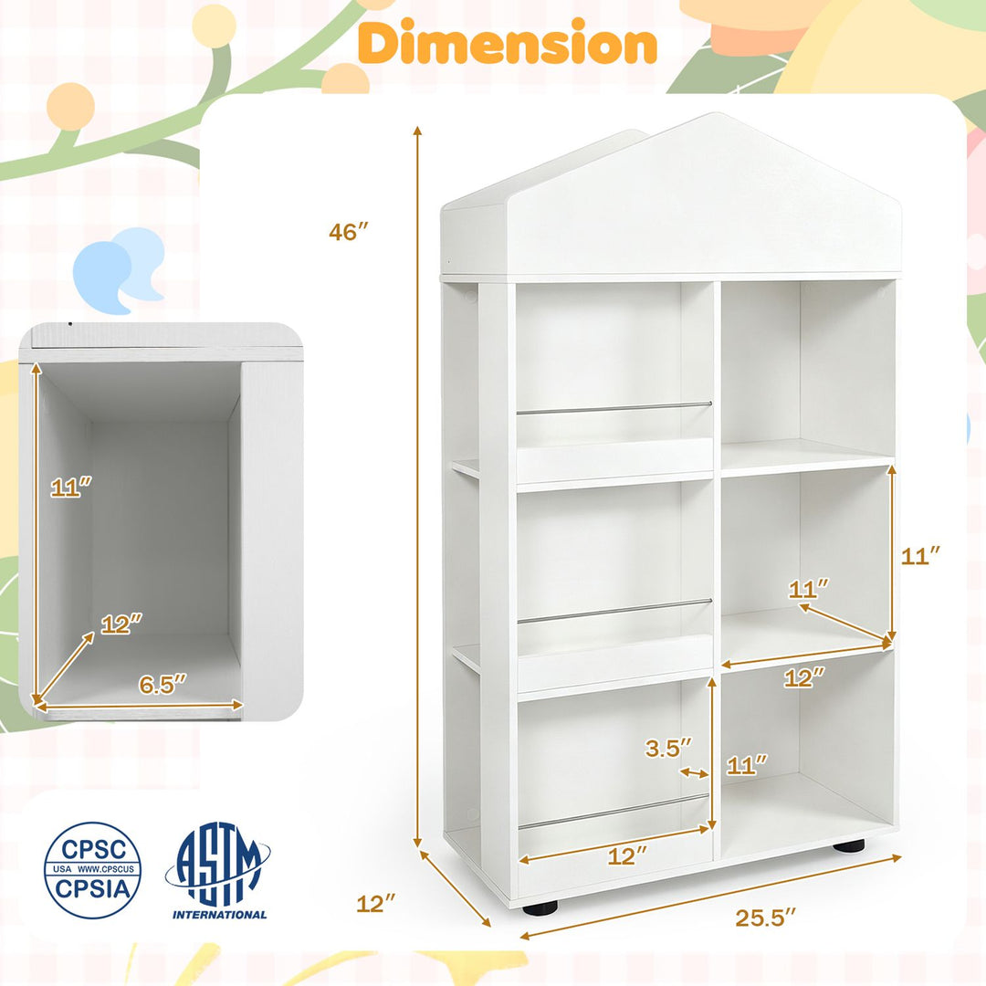 Kids Bookshelf and Toy Storage Organizer 4-Tier House-Shaped Toddler Bookcase
