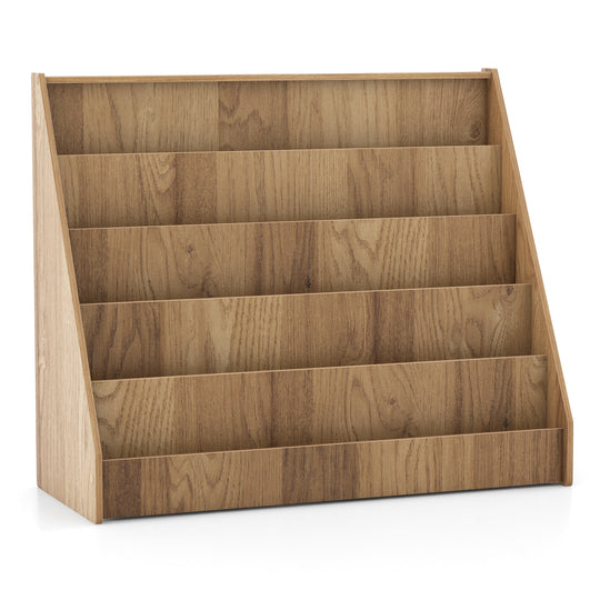 5-Tier Kids Bookshelf with Deep Compartments and Stable Baby Book Case-Natural