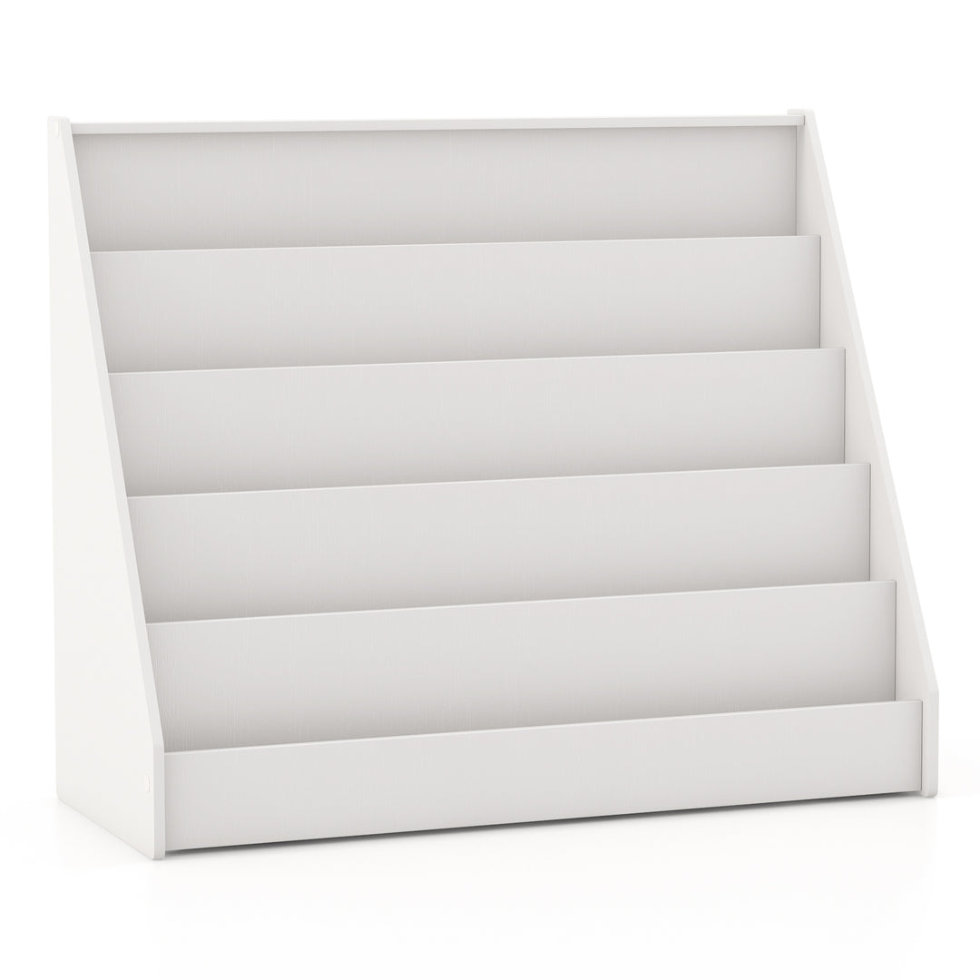 5-Tier Kids Bookshelf with Deep Compartments and Stable Baby Book Case-White