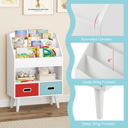 Kids Bookshelf with Open Compartment for Toddlers 3+ Years Old-White