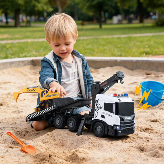 Construction Truck Set with Tow Truck & Excavator - Lights & Sounds