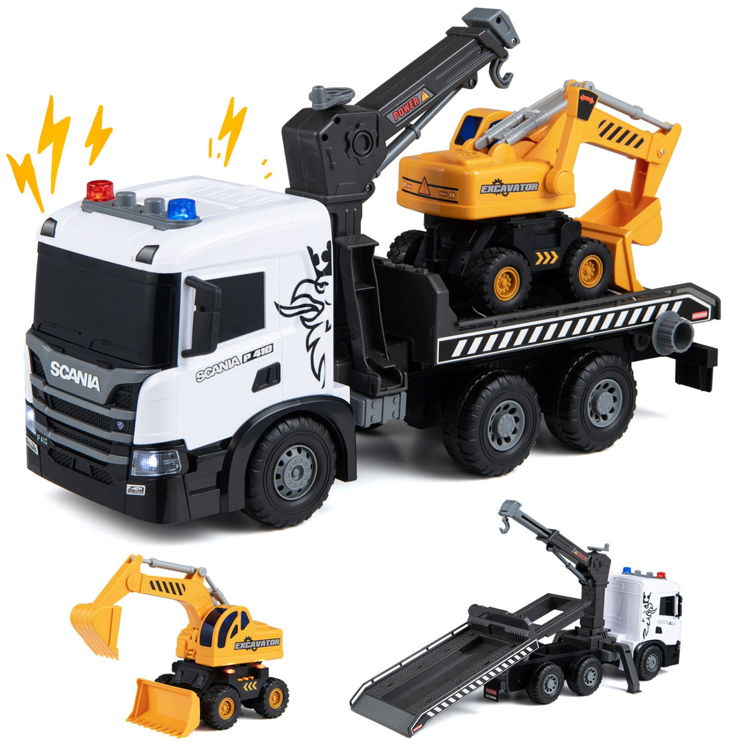 Construction Truck Set with Tow Truck & Excavator - Lights & Sounds