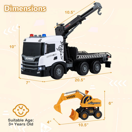 Construction Truck Set with Tow Truck & Excavator - Lights & Sounds