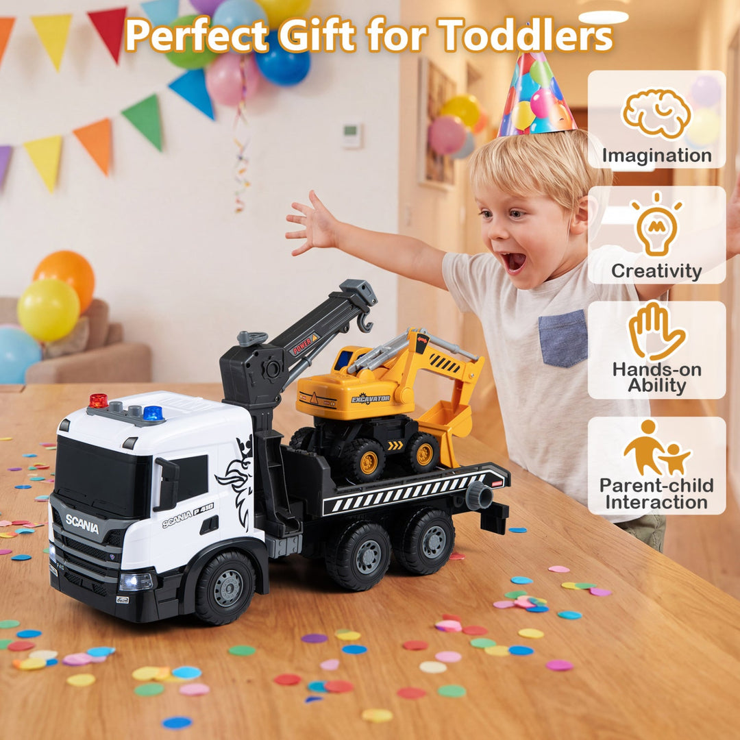 Construction Truck Set with Tow Truck & Excavator - Lights & Sounds