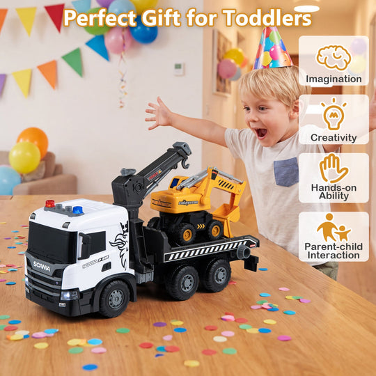 Construction Truck Set with Tow Truck & Excavator - Lights & Sounds