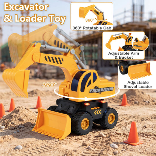 Construction Truck Set with Tow Truck & Excavator - Lights & Sounds