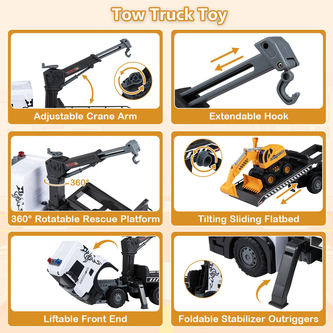 Construction Truck Set with Tow Truck & Excavator - Lights & Sounds